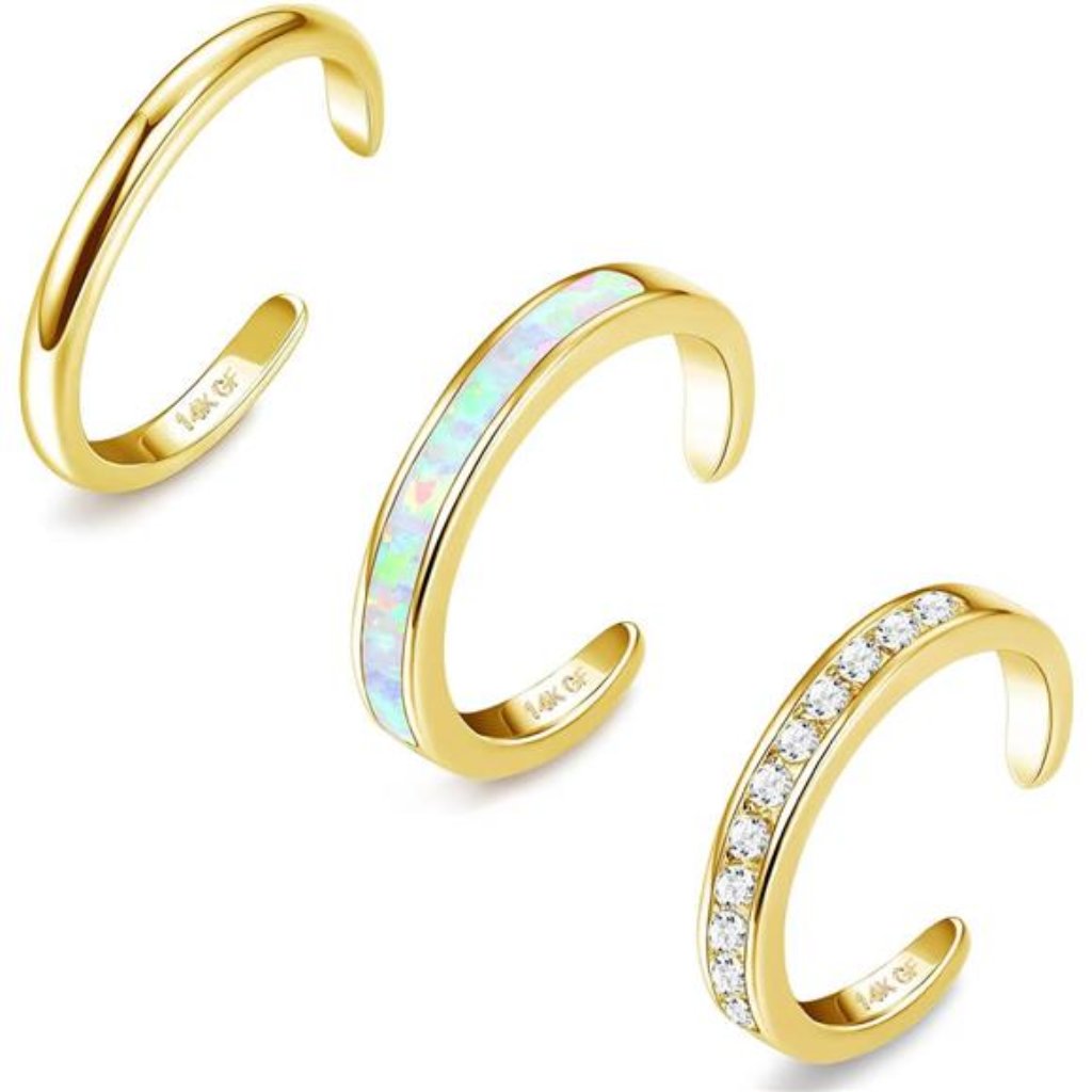 3pcs 14k Gold Filled Toe Rings For Women Adjustable Silver Gold Toe Ring
